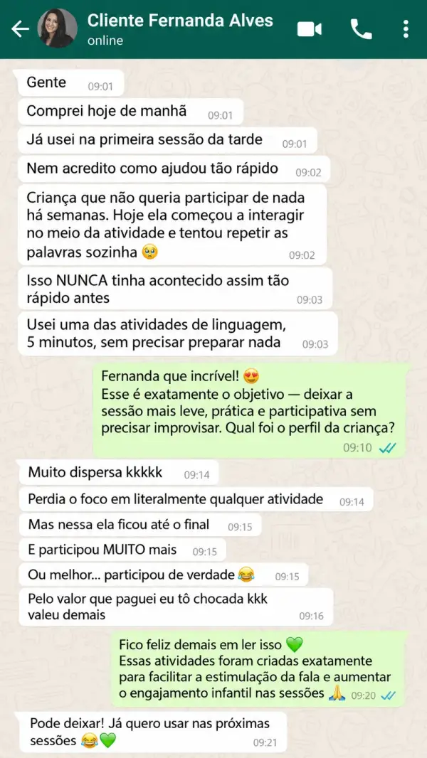 Conversa real de terapeuta ocupacional pelo WhatsApp