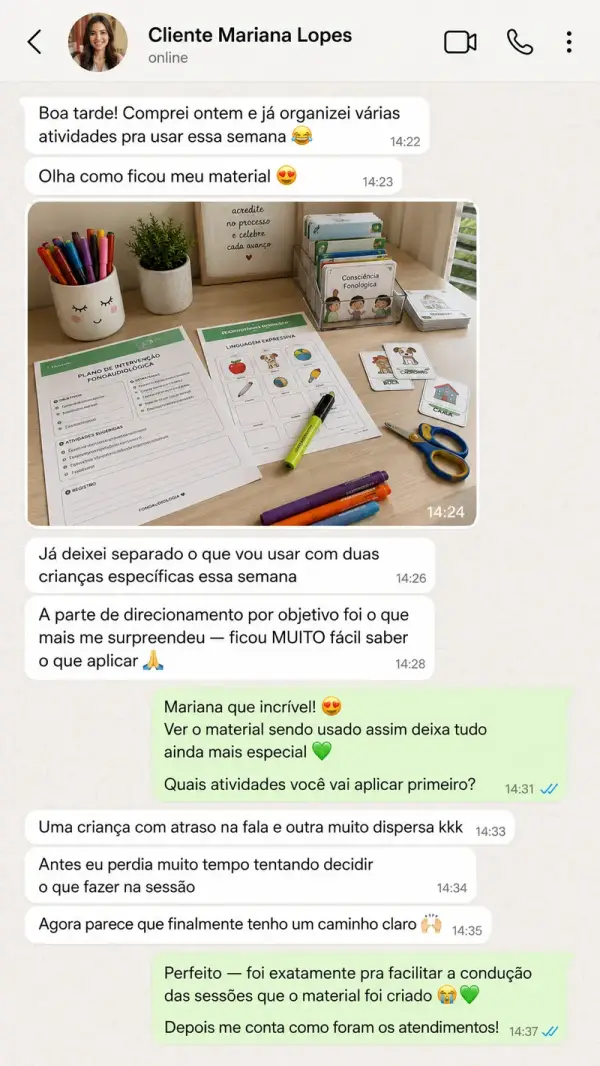 Conversa real de terapeuta ocupacional pelo WhatsApp
